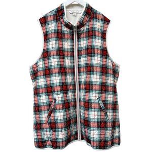 COLDWATER CREEK Quilted Vest Plus Size 3X Red Plaid Full Zip Preppy